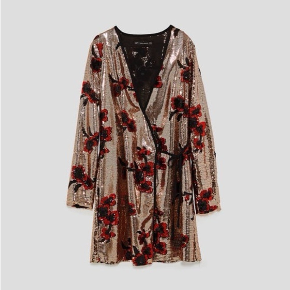 Zara Gold and Red Sequin Mini Dress
